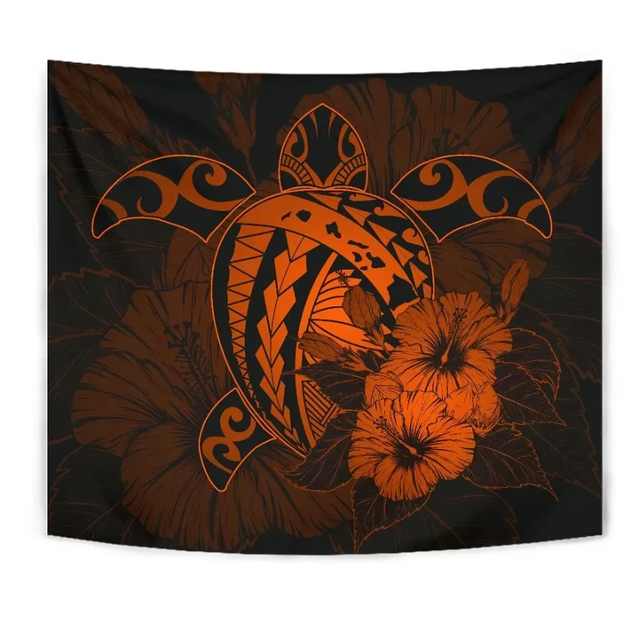 Alohawaii Tapestry - Hawaii Hibiscus Tapestry - Harold Turtle - Orange