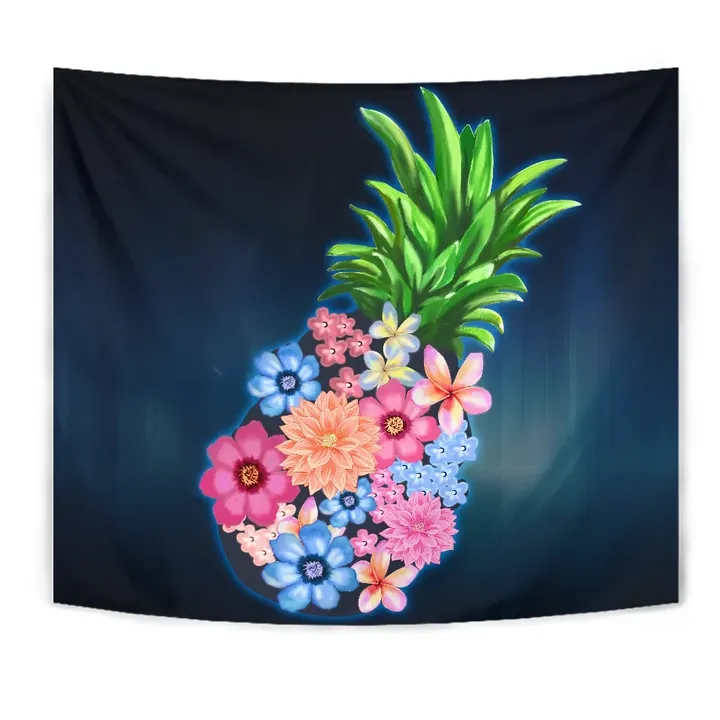 Alohawaii Tapestry - Pineapple Hibiscus Pattern Tapestry