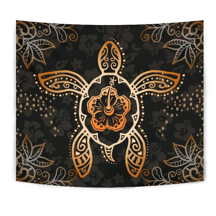 Alohawaii Tapestry - Turtle Hibiscus Orange Tapestry