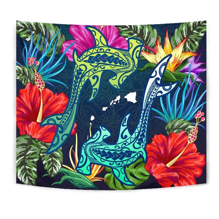 Alohawaii Tapestry - Hawaii Shark Tropical Color Tapestry