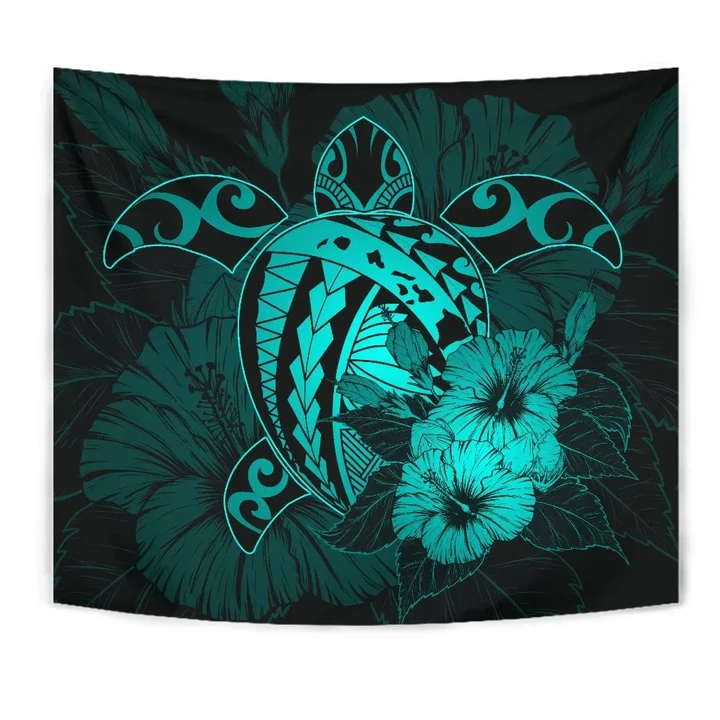 Alohawaii Tapestry - Hawaii Hibiscus Tapestry - Harold Turtle - Turquoise