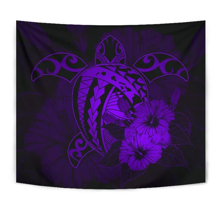 Alohawaii Tapestry - Hawaii Hibiscus Tapestry - Harold Turtle - Purple