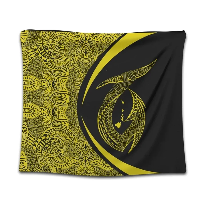 Alohawaii Tapestry - Hawaii Fish Hook Polynesian Tapestry - Circle Style Yellow