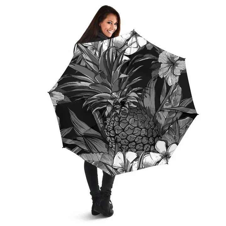 Alohawaii Umbrella - Pineapple Hibiscus Black And White Umbrella
