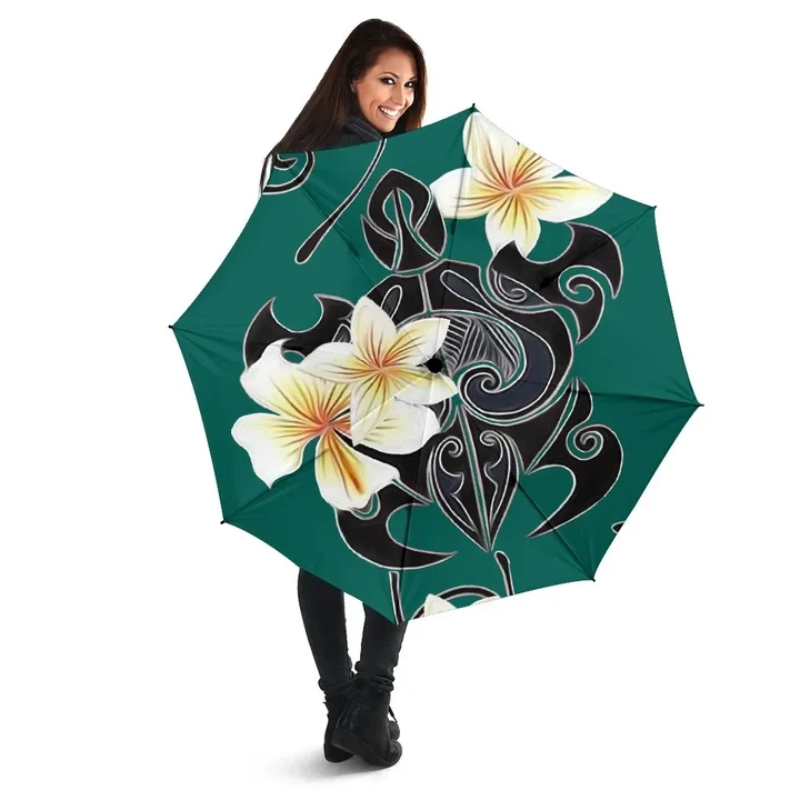 Alohawaii Umbrella - Turtle Poly Tribal Plumeria Turquoise Umbrella