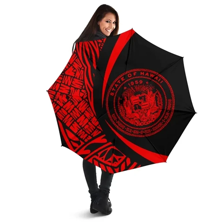 Alohawaii Umbrella - Seal Of Hawaii Umbrella Red - Circle Style
