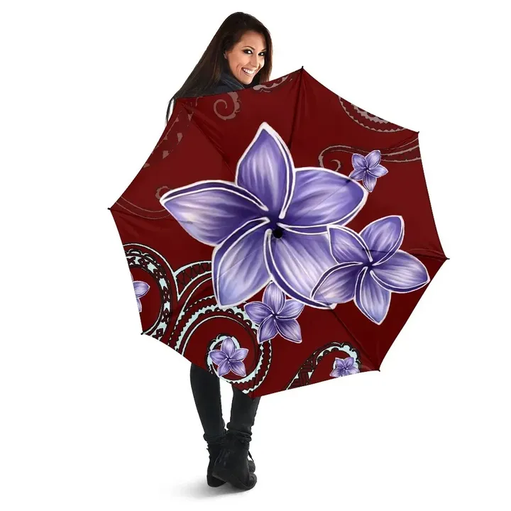 Alohawaii Umbrella - Plumeria Violet Polynesia Red Umbrella