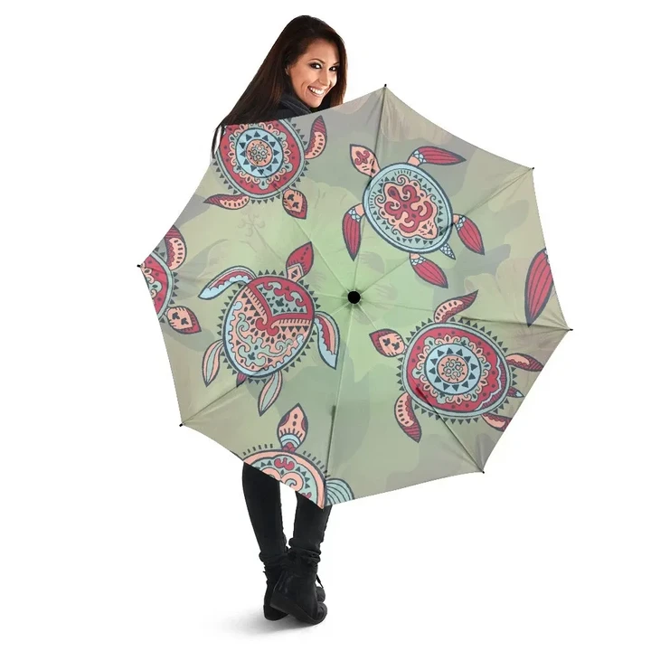 Alohawaii Umbrella - Turtle Colorful Hibiscus Background Umbrella
