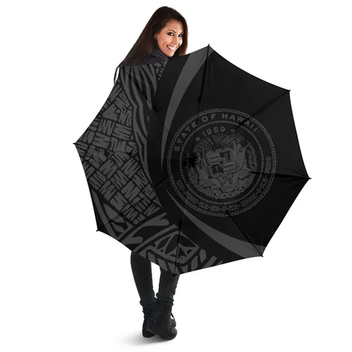 Alohawaii Umbrella - Seal Of Hawaii Umbrella Gray - Circle Style