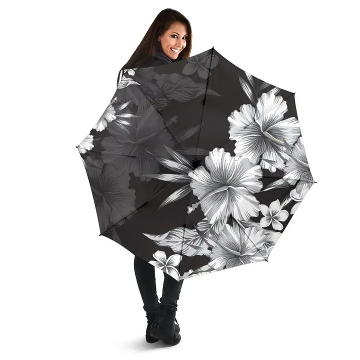 Alohawaii Umbrella - Hibiscus And Plumeria B&W Umbrella