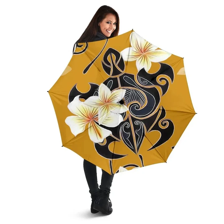 Alohawaii Umbrella - Turtle Poly Tribal Plumeria Yellow Umbrella