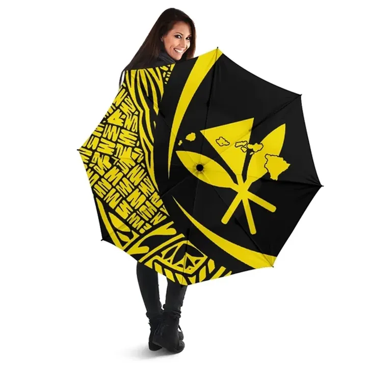 Alohawaii Umbrella - Kanaka Hawaii Map Umbrella Yellow - Circle Style