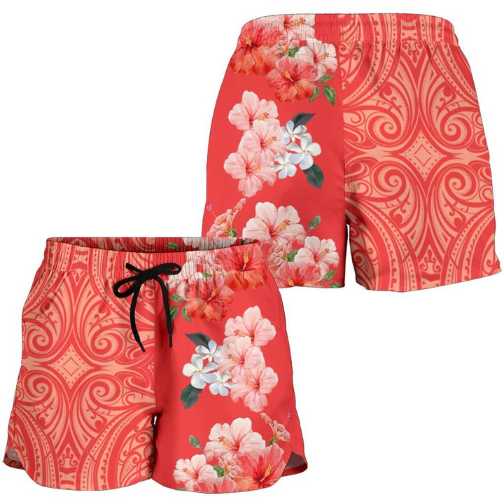 Alohawaii Short - Hawaii Hibiscus Flower Polynesian Women's Shorts - Curtis Style - Orange