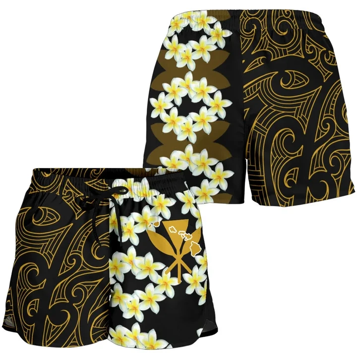 Alohawaii Short - Hawaii Plumeria Kanaka Polynesian Women's Shorts - Curtis Style - Gold