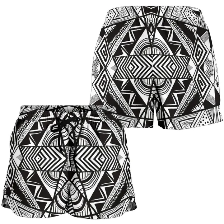 Alohawaii Short - Polynesian Tribal Women's Shorts White And Black