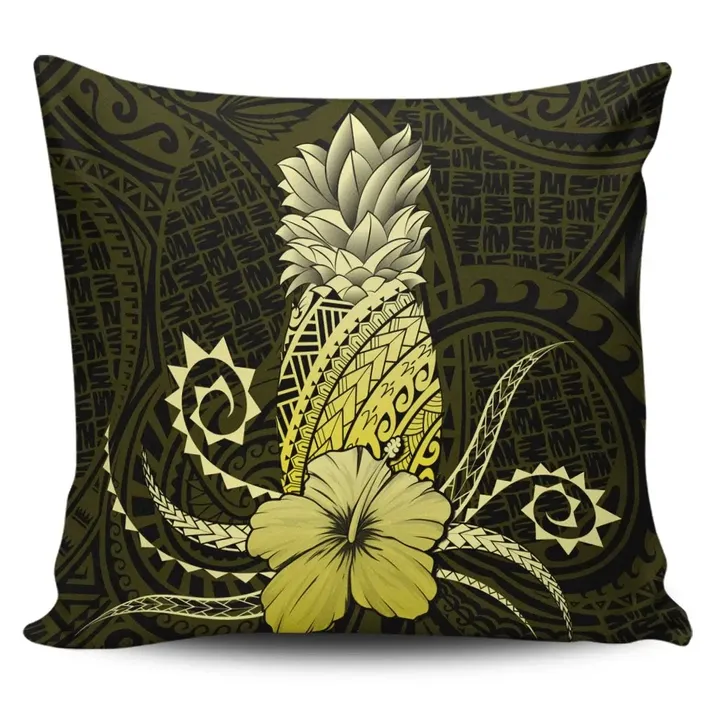 Alohawaii Home Set - Hawaii Polynesian Pineapple Hibiscus Pillow Covers - Yellow