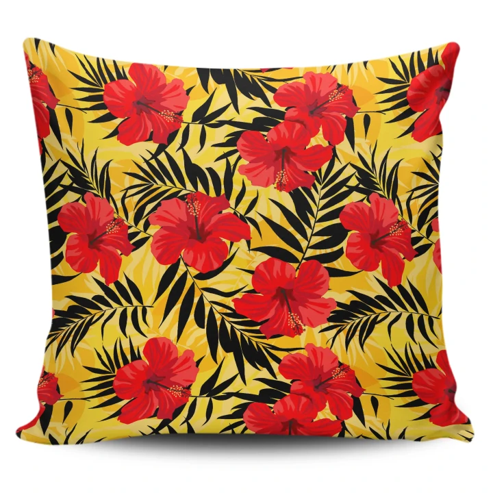Alohawaii Home Set - Hawaii Pillow Cover Tropical Flowers And Palm Leaves