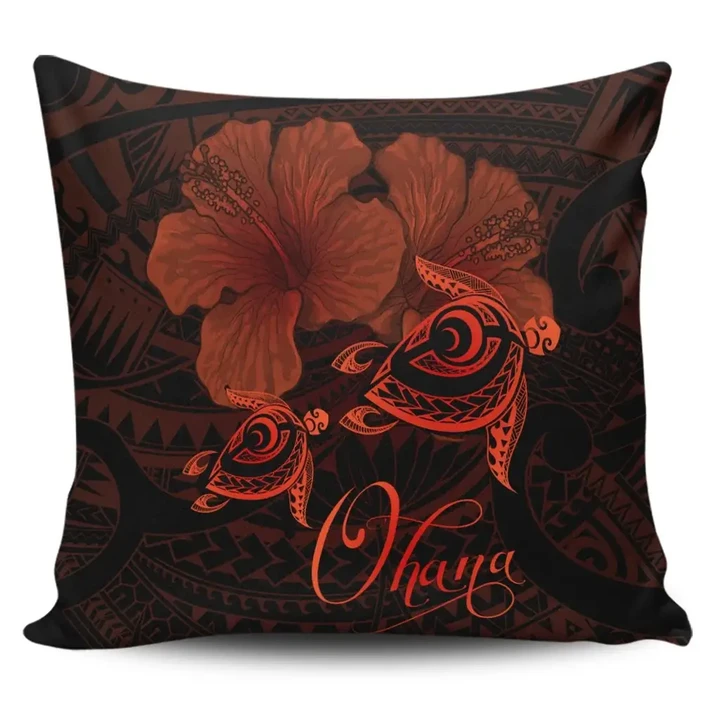 Alohawaii Home Set - Hawaii Turtle Ohana Hibiscus Poly Pillow Covers - Orange
