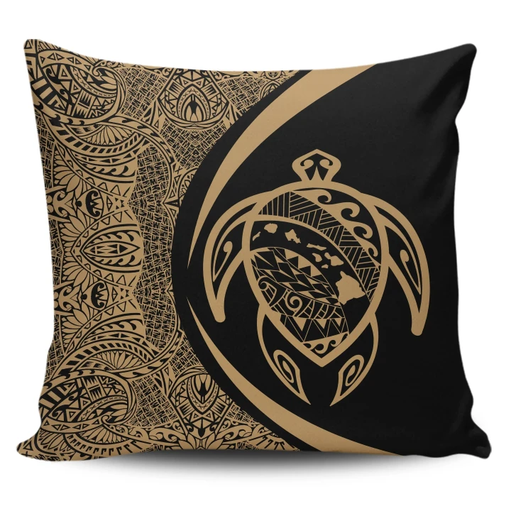 Alohawaii Home Set - Hawaii Turtle Map Polynesian Pillow Covers - Gold - Circle Style