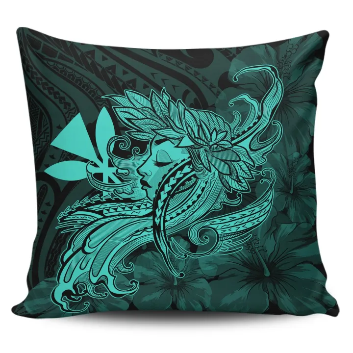 Alohawaii Home Set - Hula Girl Hibiscus Kanaka Poly Pillow Covers - Turquoise
