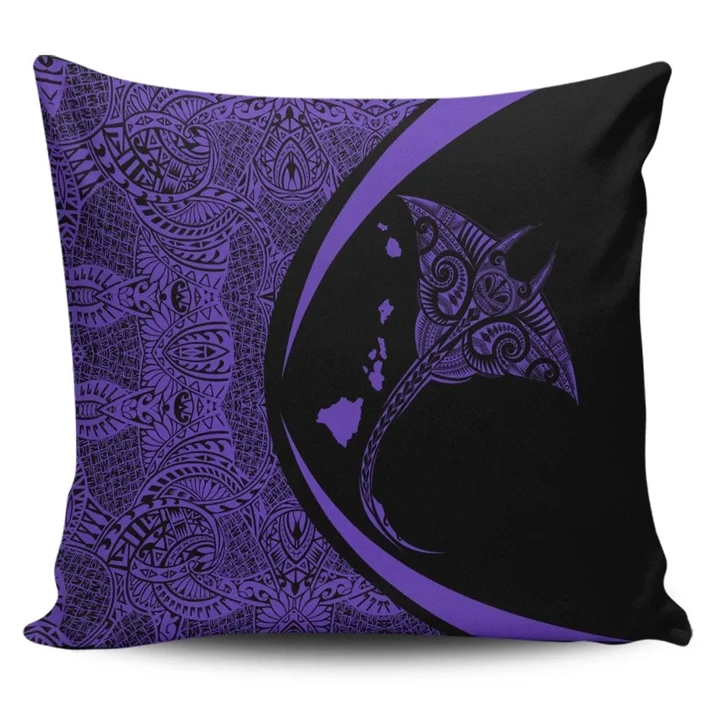 Alohawaii Home Set - Hawaiian Map Manta Ray Polynesian Pillow Covers - Purple - Circle Style