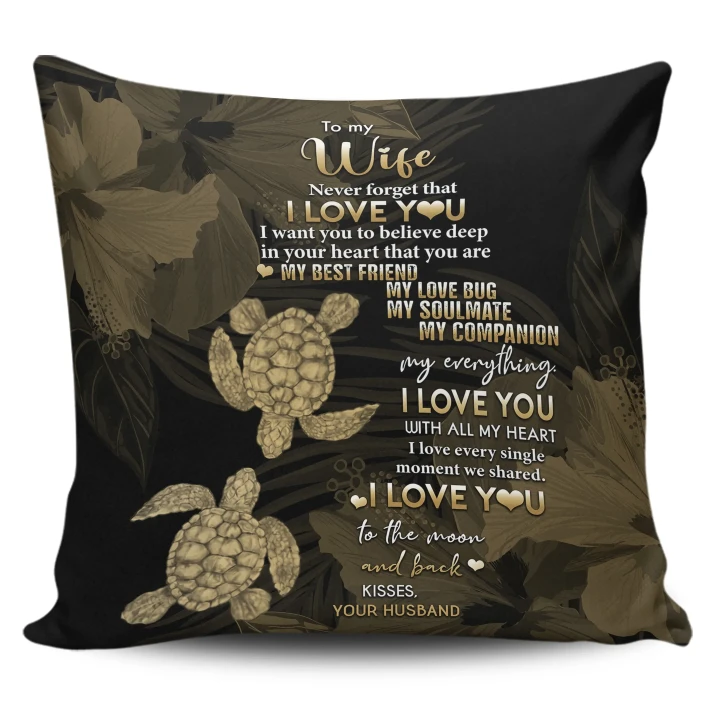 Alohawaii Home Set - Hawaii Turtle Pillow Covers Hibiscus To My Wife Gold