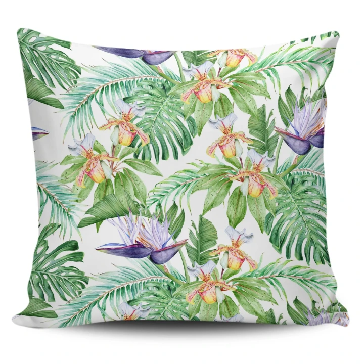 Alohawaii Home Set - Hawaii Pillow Cover Tropical Orange Orchids Strelitzia Monstera