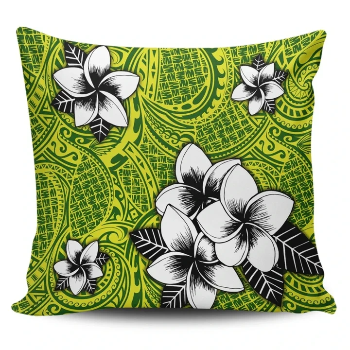 Alohawaii Home Set - Hawaiian Plumeria Tribe Yellow Green Polynesian Pillow Covers