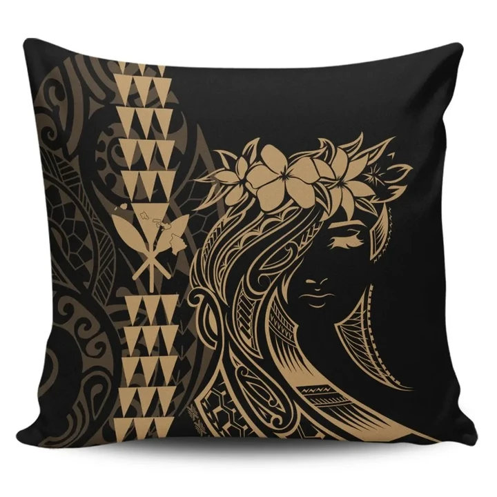 Alohawaii Home Set - Hawaii Map Kanaka Polynesian Hula Girl Pillow Covers Gold