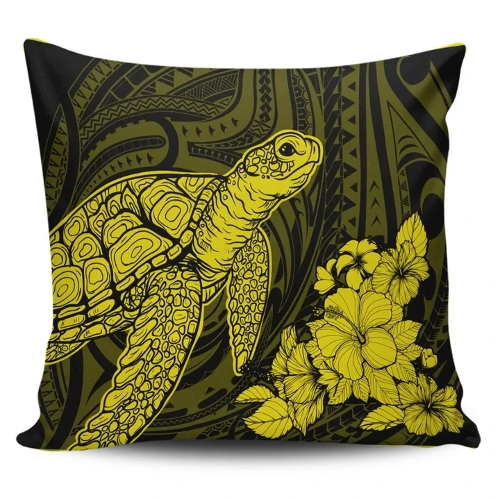Alohawaii Home Set - Hawaiian Hibiscus Memory Turtle Polynesian Pillow Covers Yellow