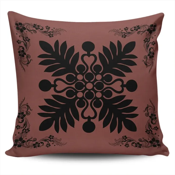 Alohawaii Home Set - Hawaiian Quilt Maui Plant And Hibiscus Pattern Pillow Covers - Black Coral