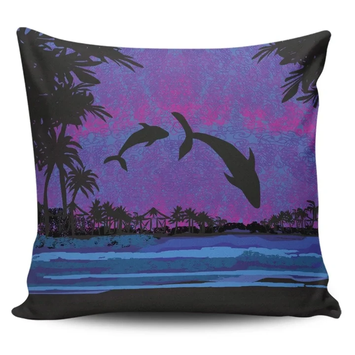 Alohawaii Home Set - Hawaiian Dolphin In Night Polynesian Pillow Covers