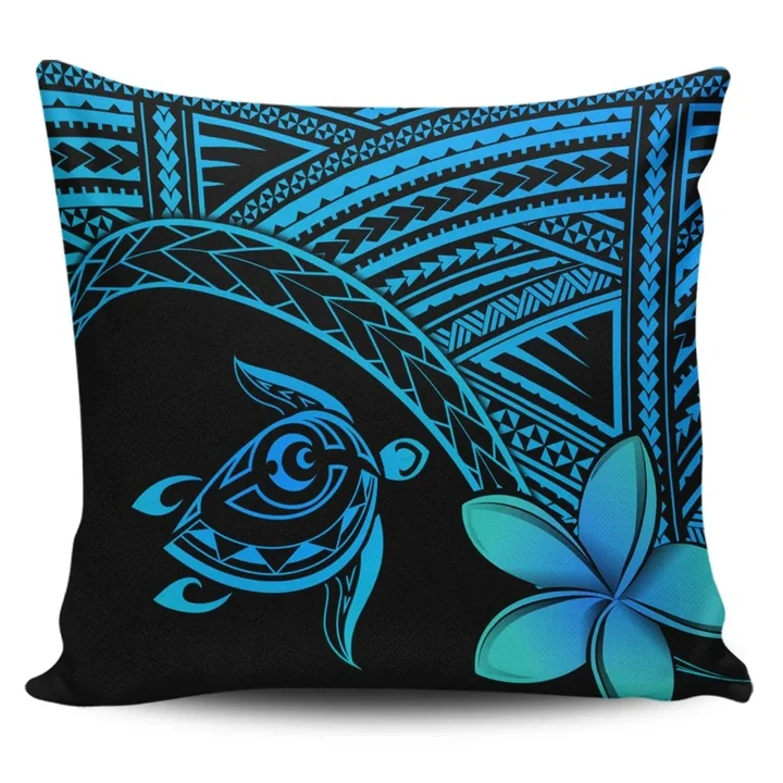 Alohawaii Home Set - Hawaiian Turtle Plumeria Kakau Polynesian Quilt Pillow Covers Blue