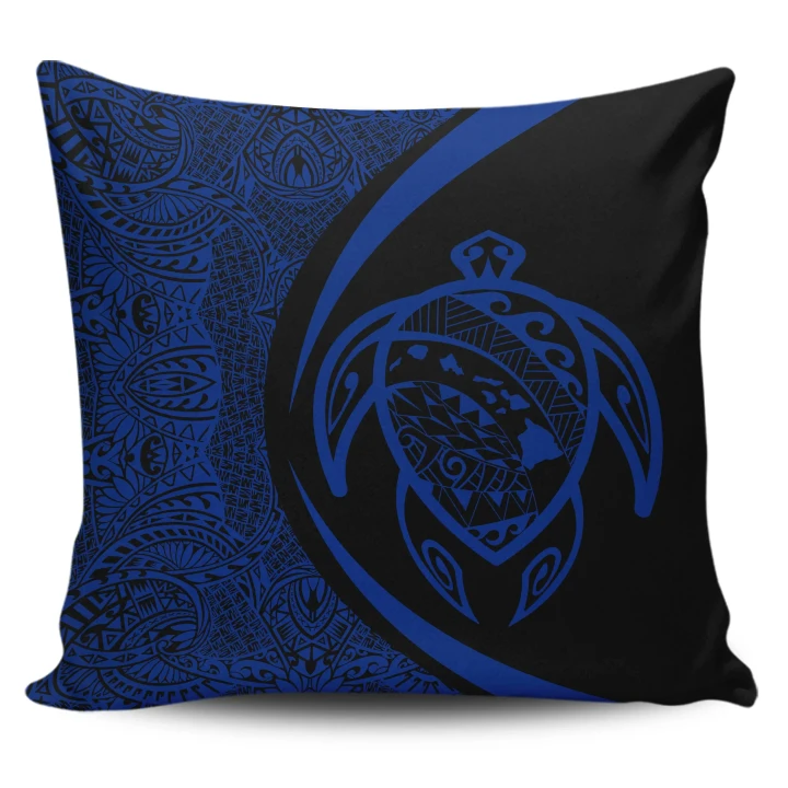 Alohawaii Home Set - Hawaii Turtle Map Polynesian Pillow Covers - Blue - Circle Style