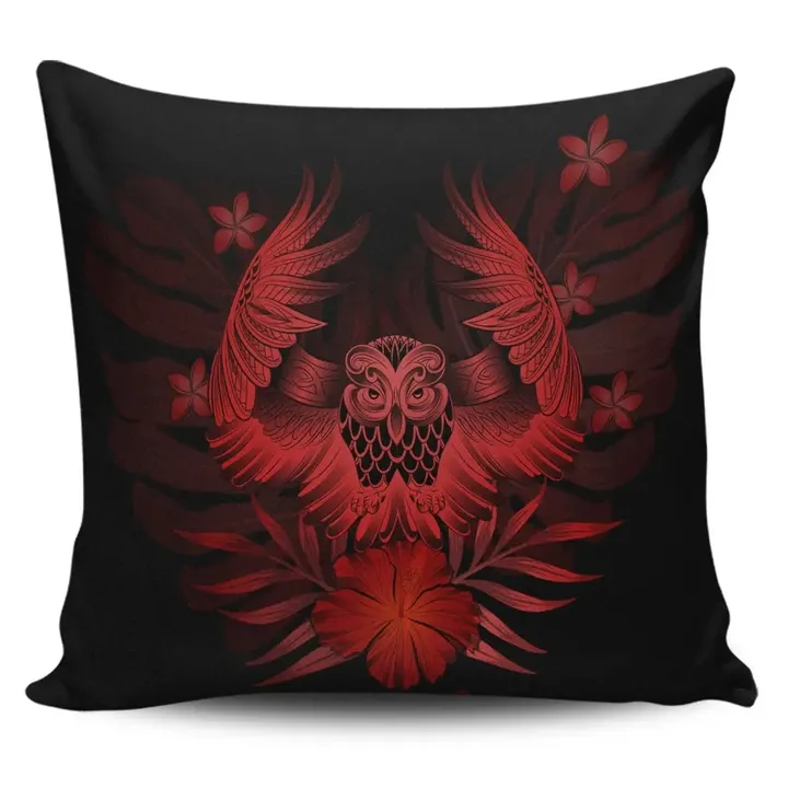 Alohawaii Home Set - Hawaiian Owl Hibiscus Plumeria Polynesian Pillow Covers - Red