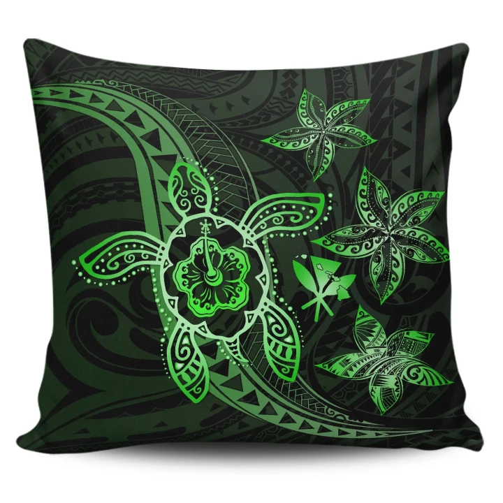 Alohawaii Home Set - Kanaka Map Hibiscus Plumeria Turtle Art Green Polynesian Pillow Covers