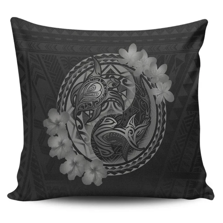 Alohawaii Home Set - Hawaii Yin Yang Turtle Shark Hibiscus Plumeria Pillow Covers - Gray
