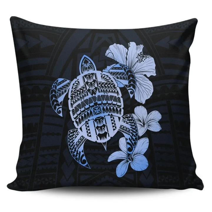 Alohawaii Home Set - Hawaiian Kanaka Hibiscus Plumeria Mix Polynesian Turtle Pillow Covers - Blue