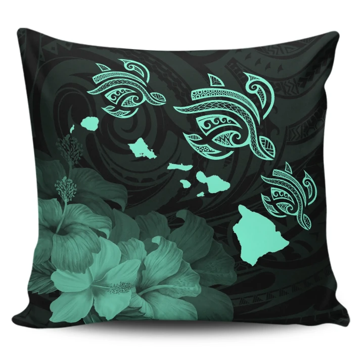 Alohawaii Home Set - Hawaii Hibiscus Map Polynesian Ancient Turquoise Turtle Pillow Covers