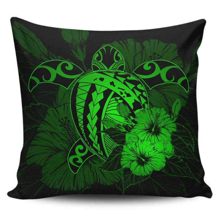 Alohawaii Home Set - Hawaii Hibiscus Pillow Covers - Harold Turtle - Green