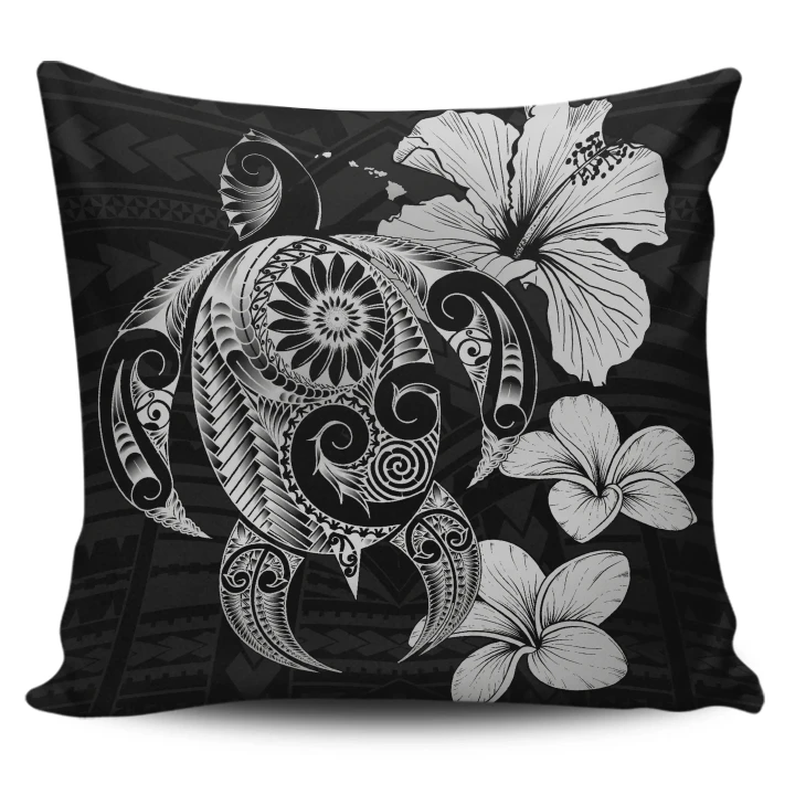 Alohawaii Home Set - Hibiscus Plumeria Mix Polynesian Gray Turtle Pillow Covers
