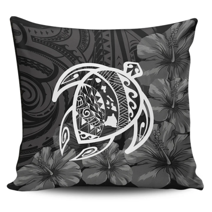 Alohawaii Home Set - Hawaii Turtle Map Hibiscus Poly Pillow Covers - White