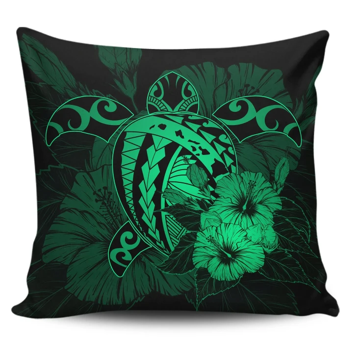 Alohawaii Home Set - Hawaii Hibiscus Pillow Covers - Harold Turtle - Pastel Green