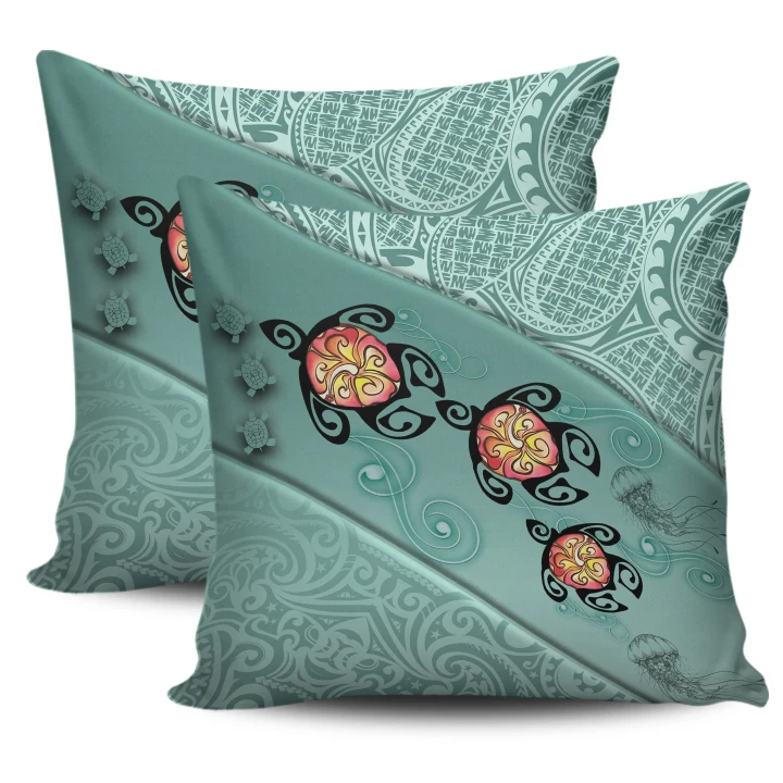 Alohawaii Home Set - Hawaii Turtle Swimming Tribal Polynesian Pillow Covers Min Style