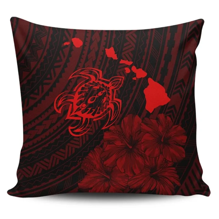 Alohawaii Home Set - Hawaiian Hibiscus Sea Turtle Swim Polynesian Pillow Covers - Red