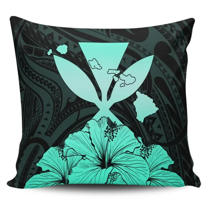Alohawaii Home Set - Hawaiian Kanaka Pillow Covers Hibiscus Polynesian Love - Turquoise