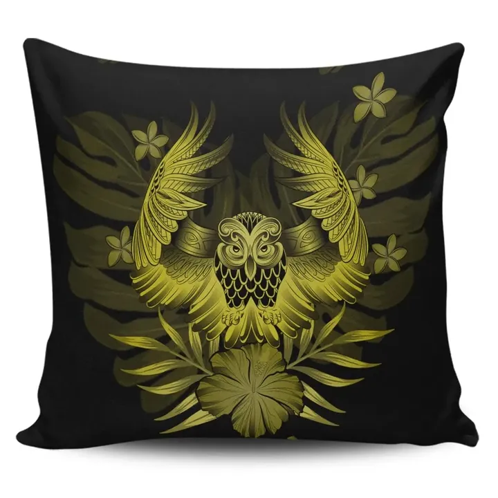Alohawaii Home Set - Hawaiian Owl Hibiscus Plumeria Polynesian Pillow Covers - Yellow