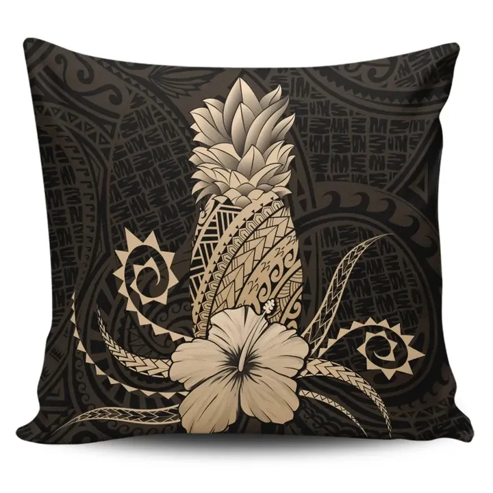 Alohawaii Home Set - Hawaii Polynesian Pineapple Hibiscus Pillow Covers - Gold