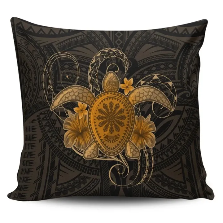 Alohawaii Home Set - Hawaii Turtle Hibiscus Polynesian Pillow Covers - Full Style - Gold