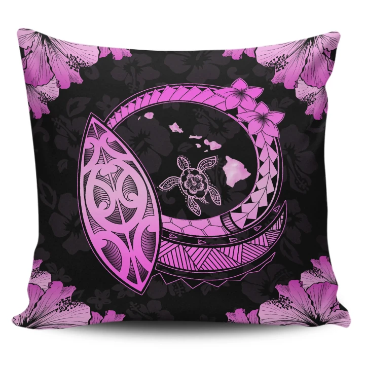 Alohawaii Home Set - Hawaii Hibiscus Map Hidden Polynesian Pink Turtle Pillow Covers